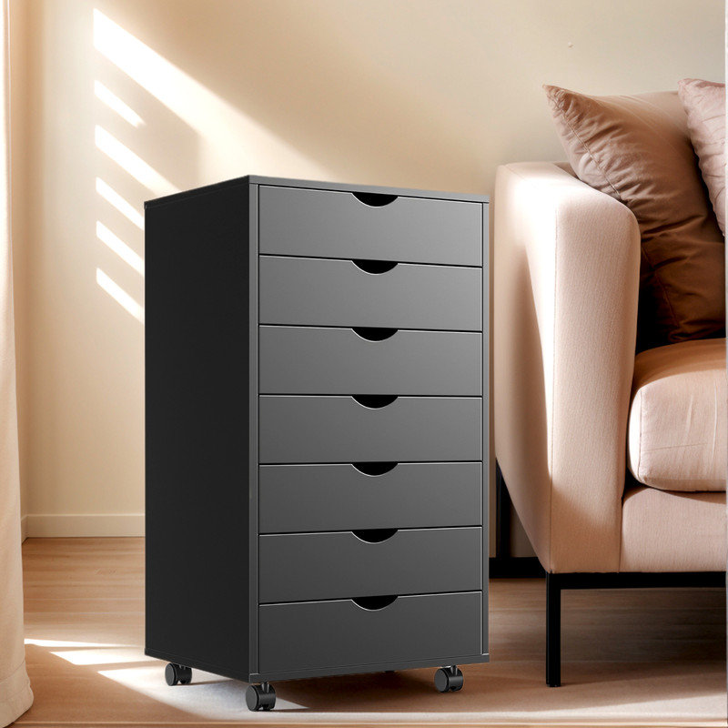 7 Drawer Vertical Storage Dresser with Wood Top Fabric Pull Drawers Ebern Designs